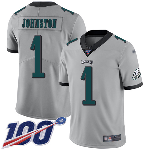 Men Philadelphia Eagles #1 Cameron Johnston Limited Silver Inverted Legend NFL Jersey 100th Season->youth nfl jersey->Youth Jersey